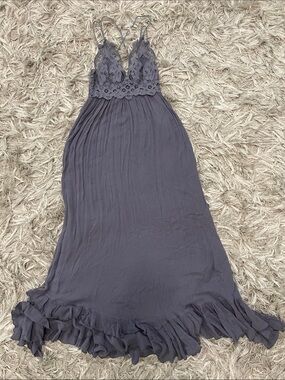 Lace Bodice Ruffled Hem Maxi Dress - Charcoal Gray